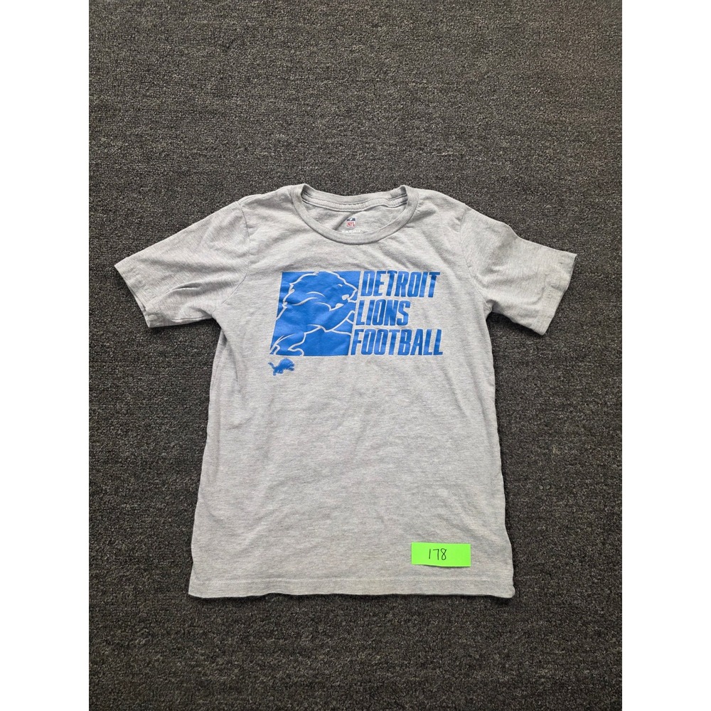 NFL Team Apparel Detroit Lions Boys Gray Graphic T-Shirt Size Medium 10/12
